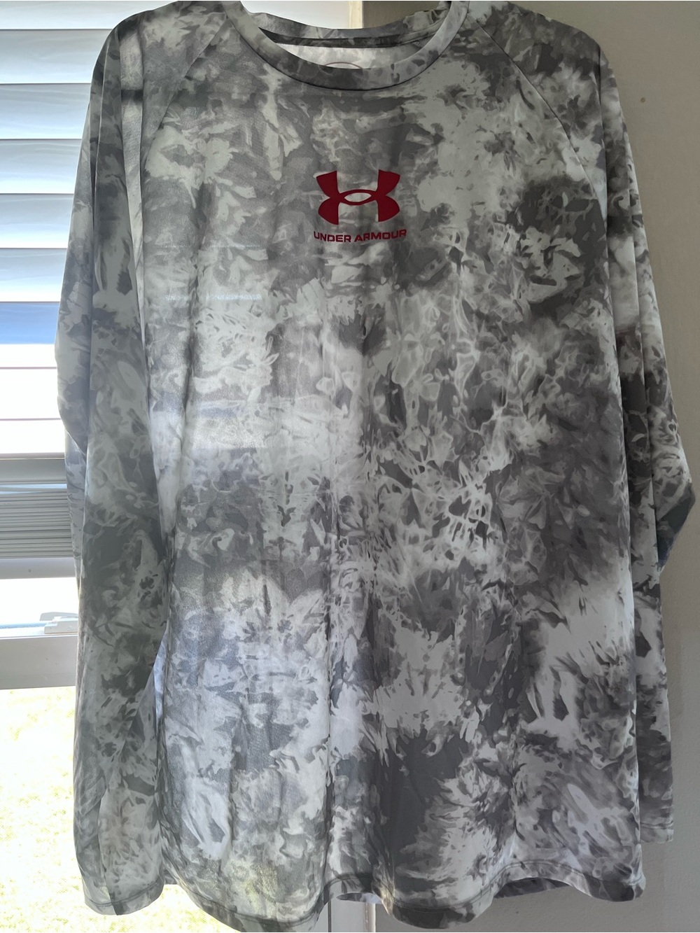 Under Armour Gray Camo Long Sleeve Shirt with Red Logo